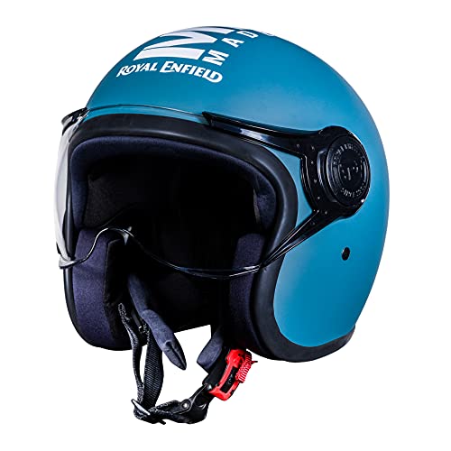 Image of Royal Enfield ISI Certified Open Face MLG Helmet with Clear Visor(Matt Squadron Blue-Size: XL)