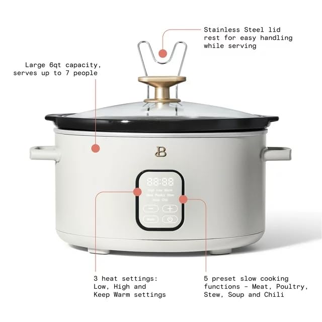 Beautiful-6-Qt-5-in-1-Programmable-Slow-Cooker-Meat-Poultry-Stew-Soup-And-Chili-3-Heat-Settings-Low-High-and-Keep-Warm-Oven-Safe-Pot-to-500F-White-Icing