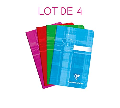 Clairefontaine 663592AMZC - Set mit 4 Heften, 48 Blatt, 9 x 14cm, 90g, kariert, 1 Set, farbig sortiert