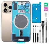 Rear Back Cover Glass Replacement for iPhone 16 Pro Back Glass + Camera Lens + Magnet + Iron Piece Holder with Repair Tool Kit (Gold)