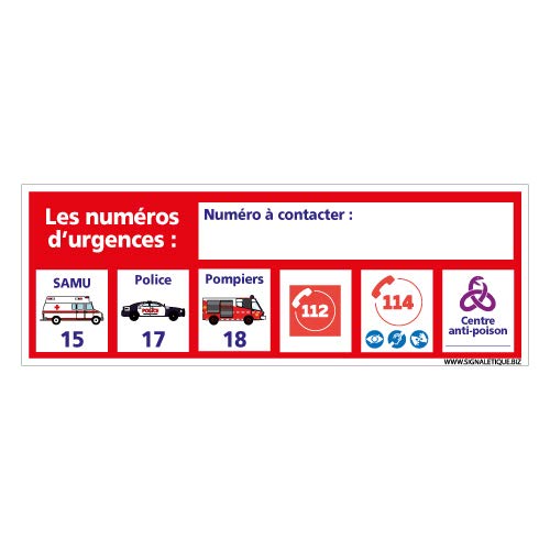 Panneau Les Numéros D'urgence à Personnaliser- Dimensions 250 X 250 Mm