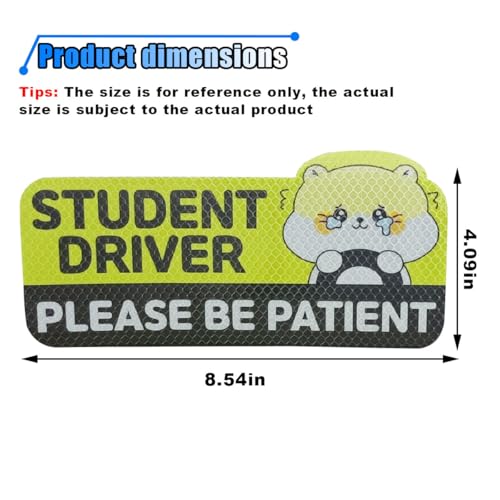 Image of Student Driver Car Magnet, Please Be Patient Reflective Magnetic Sticker, Removable New Driver Magnet Car Bumper Sticker, Cute Cartoon Pattern Safety Warning Sign for New Drivers (Kitten 2)