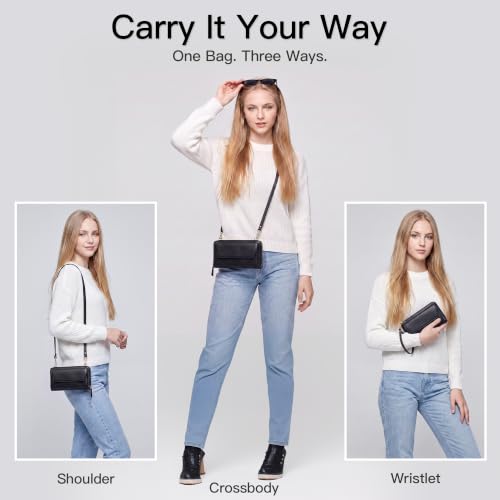 Image of nuoku RFID Blocking Wristlet Wallet for Women, Zip-Around Crossbody Clutch with 2 Removable Straps