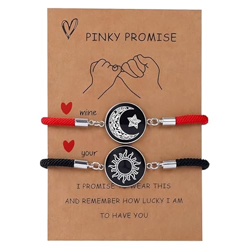 EAVUYIS 2 Piezas Pulseras de cordón ajustable para parejas Amigos Día de San Valentín, para parejas, de la amistad para hombres y mujeres, Sol y Luna