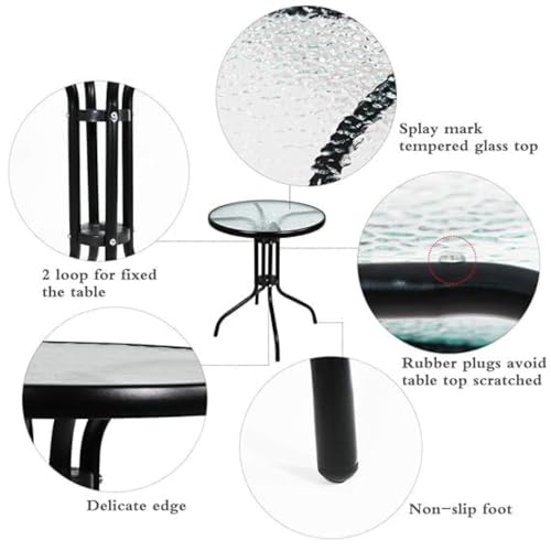 Image of Creative Outdoor Patio Bistro Set, Round Glass Top Table with 2 Outdoor Chairs, Steel Frame, Garden Seating (800)