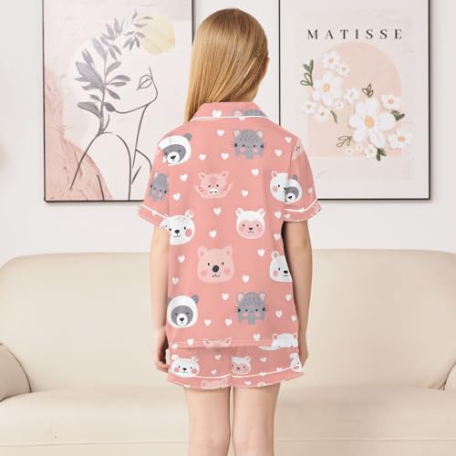ALAZA Cute Bear Heart Pajamas Satin Pajama Set Short Sleeve Button Down Sleepwear4