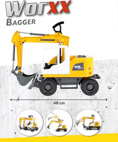 Lena Worxx Schaufelbagger Liebherr A918 Compact Litronic 48 cm, Bagger Spielzeug mit 360° drehbarem Arm… – Ansicht 5