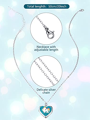 Hicarer 5 Pcs Heart Locket Necklace Unicorn Mermaid Rainbow Picture Pendant Heart Necklace Photo Secret Chain Jewelry Christmas for Girls Boys Kids Birthday Jewelry Gift2
