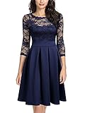 Miusol Women's Vintage Floral Lace 2/3 Sleeve Bridesmaid Party Dress (Medium, C-Navy Blue)