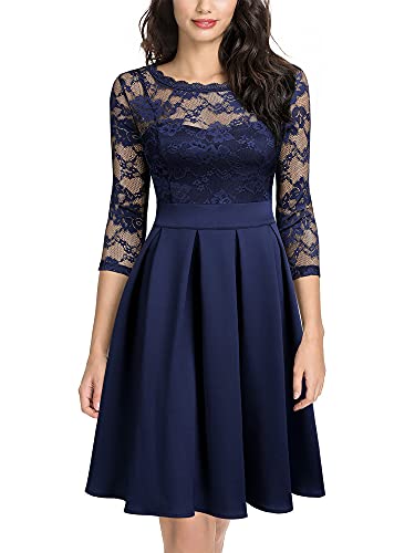 Miusol Women's Vintage Floral Lace 2/3 Sleeve Bridesmaid Cocktail Party Dress