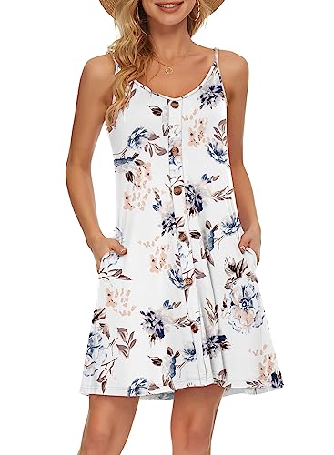Vestido de verano para mujer casual blanco floral de tirantes delgados