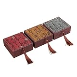 MIAO JIN 3 Pieces Retro style Square Tassel Jewelry Boxes Set Small Travel Gift Organizer, Portable Traditional Bracelet Jewelry Earring Packaging Case for Valentine Day Anniversary Birthday Gift