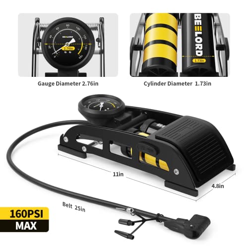 Beelord Bike Foot Pump For Bicycle, Balls, Scooter, Car Tires, Portable Bicycle Pump With Precision Digital Pressure Gauge And Aluminium Alloy Cylinder, 160 Psi Max #TOP1