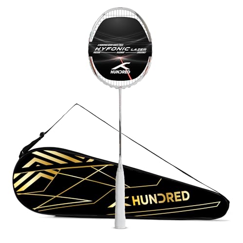 Image of Hundred Hyfonic Lazer (Unstrung) Badminton Racket with Full Cover | ≤32 lbs | Every Shot: Precise, Placed & Consistent |Dual Aerodynamic Frame | Aerospace Carbon | TorsionStop System
