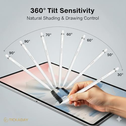 Image of Stylus Pen for iPad | iPad Pencil 360 Tilt Sensitivity, Fast Charging & Palm Rejection for iPad Air 3 /4 /5 /M2 /M3 /M4 Mini 5 /6 /7, Pro 1 /2 /3 /4 /5 /6, iPad 6 /7 /8 /9 /10 /11 from 2018 Onwards, White