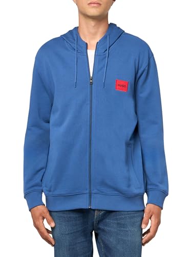 HUGO, Regular Fit Square Logo Jersey Hooded Zip Up Sweatshirt, Skyline Blue, XL