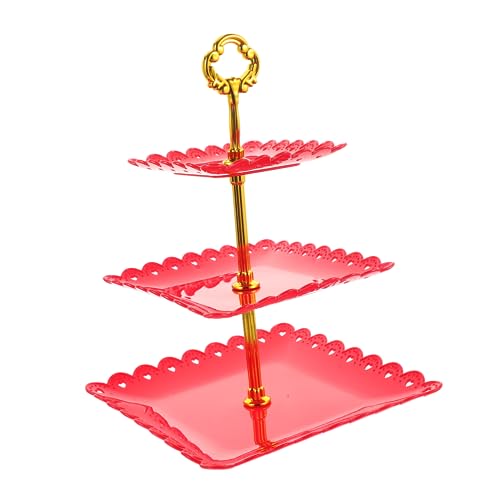 OFFSCH Dessert Wedding Cake Stand 3 Tier Cupcake Holder 3 Tier Serving Tray Snacks Serving Plates Rustic Cupcake Stand Candy Appetizer Tray Cupcake Abs Red re-usable