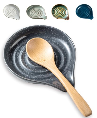 Image of LAUCHUH Spoon Rest, Ceramic Spoon Holder for Stove Top 5 inch Spatula Rest for Countertop Large Cooking Utensil Holder for Father's Day, Ladle, Spatula, Spoons or Tongs, Speckled Dark Gray