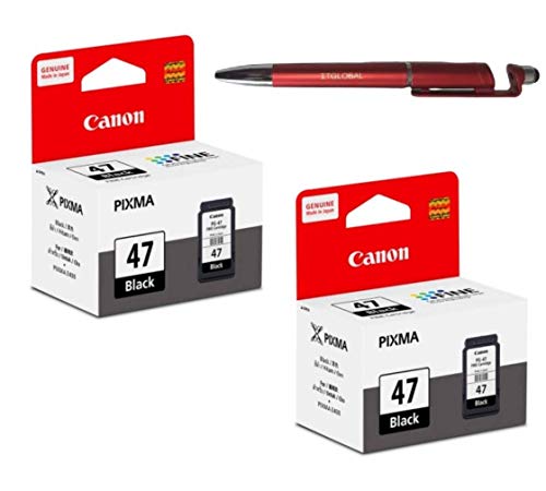 Canon PG 47 Ink Cartridge Twin - 2 Pcs E400 E410 E417 E460 E470 E477 E480 E3170 E3177 E4270 with ITGLOBAL 3in1 Multi-Function Mobile Phone Stand, Stylus, Ballpoint Pen
