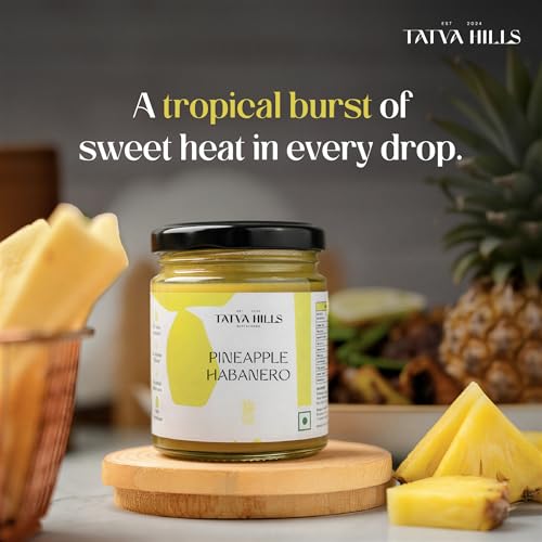 Image of TatvaHills Superfoods Pineapple Habanero Hot Sauce | Tropical Sweet Heat with Real Pineapple and Yellow Habanero | No Preservatives, Small Batch | 170g