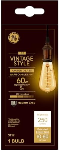 GE Vintage Style LED Light Bulb, 60 Watt, Amber Finish, ST19 Edis...