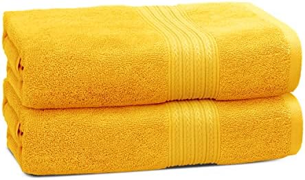 BHT Towels - 100% Cotton Thick & Large 600 GSM Bath Towel - Set of 2 Bath Towels - Genuine Ringspun, Luxury Hotel & Spa Quality (Golden Yellow)