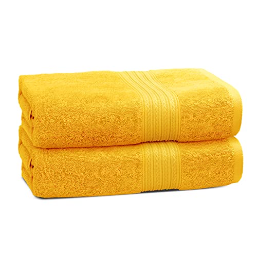 Bht Towels - 100% Cotton Thick & Large 600 Gsm Bath Towel - Set Of 2 Bath Towels - Genuine Ringspun, Luxury Hotel & Spa Quality (Golden Yellow) #TOP1