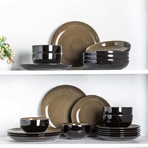 Image of LERATIO Ceramic Dinnerware Sets for 4,Stoneware Coupe Plates and Bowls Sets,Highly Chip and Crack Resistant | Dishwasher & Microwave & Oven Safe Dishes set,Reactive Glaze Dinnerware- Service for 4