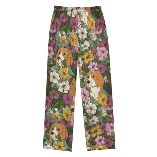 ZZXXB Beagle Flowers Boys Long Pants Soft Trousers Elastic Waist Kids Lounge Bottoms with Pockets S-XL2
