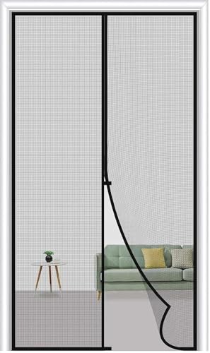 Image of Magnetic Mosquito Screen Door Net Curtain with Magnets Reinforced Polyester Curtain Back Door Mesh with All in One Insect Control | Insect Repellent Size 7 feet Black Color vr