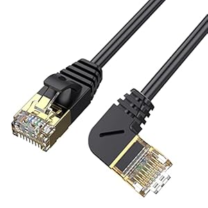 CABLESETC CAT8 Crystal head Gold-plated Slim Flexible high-speed CAT 8 network cable, 10 Gigabit 90 degrees angled bent, 2m, Black (RIGHT)