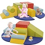 SENSWEET 10Pcs Climbing Toys and Foam Climbing Blocks, Climb and Crawl Activity Play Set Inside, Kids Soft Play Equipment with Slide, Colorful Soft Play Equipment for Motor-Visual Coordination
