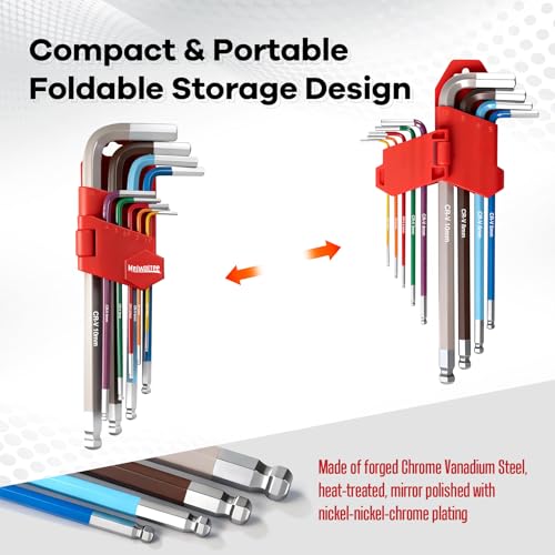 Image of 9PCS Extra Long Arm Allen Wrenches Set, Metric Ball End Hex Key Set(1.5mm-10mm), Color-Coded Anti-Slip Wrenches For Bike Repair, Furniture Assembly, Motorcycle Maintenance,DIY Project.