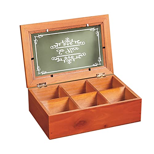 PovKeever Schmuckkästchen, Organizer mit Klappdeckel aus Kristallglas, kleine Schmuckaufbewahrung, aus Holz, für Ringe, Schmuck, Geschenkbox, tragbar, Reise-Schmuckkoffer (6 Fächer) Cover