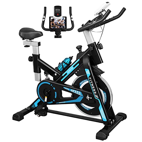 Indoor Cycling Bike Stationary Exercise Bike with Spring Shock Absorber, Fitness Bike with Silent Belt Drive, Home Cardio Workout Bike with Comfortable Seat Cushion, Heart Rate Monitor