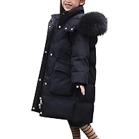 Runstarshow Girls Winter Coat - Long Hooded Puffer Jacket With Fluffy Faux Fur Collar - Waterproof Ski Jacket Snowsuit for School - Warm Parka for 5-13 Years