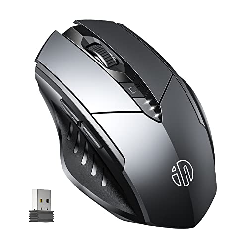 INPHIC Wireless Mouse, [Upgraded: Battery Level Visible] Large Ergonomic Rechargeable 2.4G Optical PC Laptop Cordless Mice with USB Nano Receiver, Grey