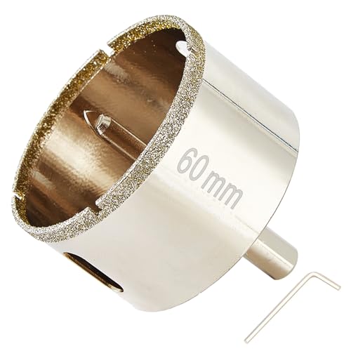 2 3/8 Inch Diamond Hole Saw with Pilot Bit, Easy Drilling 60mm Hole Saw Drill Bits for Porcelain Tile, Granite, Ceramic, Marble, Glass, Stones, 1 3/8" Depth of Cut
