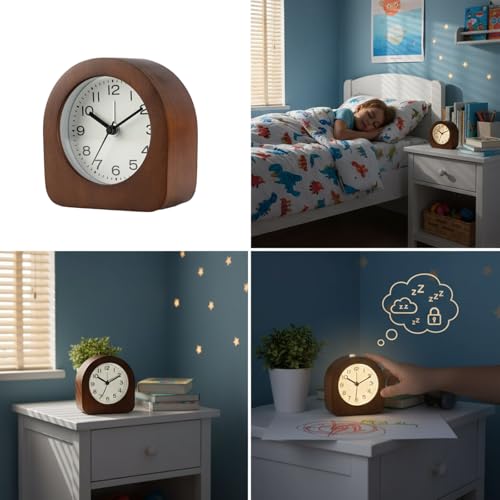 Horloge LED en bois pour table de chevet enfant avec veilleuse à piles