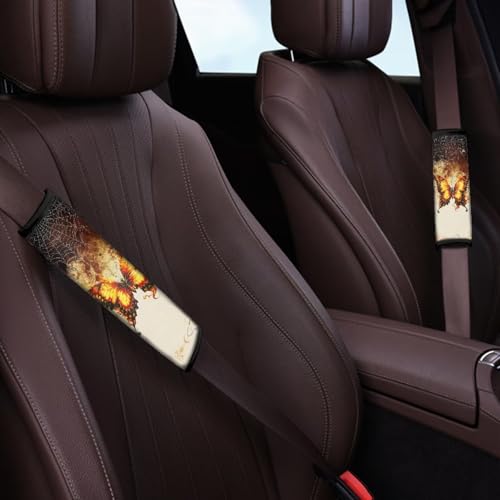 Image of AFPANQZ Golden Butterfly Seat Belt Pads Covers Universal Fit for Truck Vans Sedans SUVs Safety Seatbelt Pad Cushion Comfortable Driving Car Seats Accessories One Pair