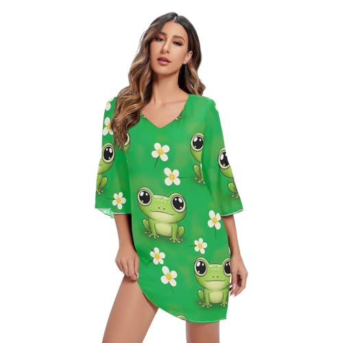 Robe en mousseline grenouille verte à manches 3/4 pour femme