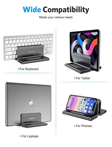 Omoton Upgraded Laptop Vertical Stand, 3-In-1 Laptop Holder Dock With Sturdy Silicone Pads For Ultra Protection, Suitable For Iphone/Ipad/Mackbook Pro/Surface/Samsung/Android Tablets, Black #TOP7