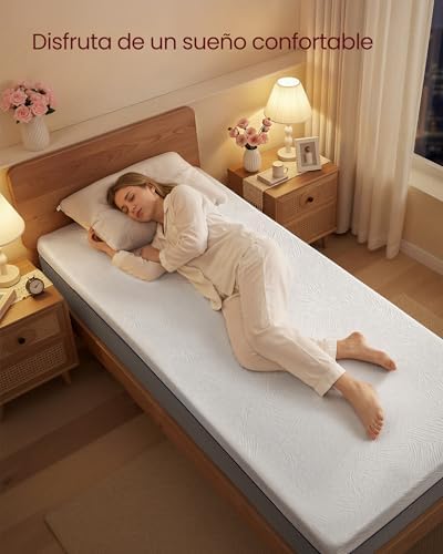 VASAGLE Colchón 90 x 190 cm, Colchón Individual, Espuma Viscoelástica con Gel, Firmeza Media Tirando a Suave en 7 Zonas, Funda Transpirable y Lavable a Máquina, Grosor 20 cm, Azul RMZ121QZ01