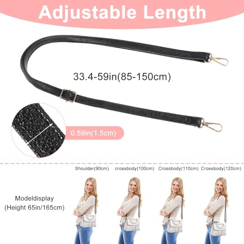 Image of Ymapinc Leather Crossbody Strap Replacement for Women Handbags - 33.46-59.06 Inch Adjustable Black Long Purse Strap Repair for Crossbody Bag Wallet - PU