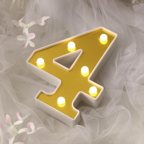 Image of Efavormart 6 inch Gold Marquee Number 4, Mirror Front Warm White LED Light Up 3D Sign, Battery Operated 72H Glow for Wedding Party & Wall Decor