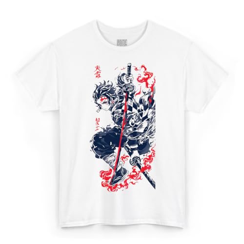 Demon Slayer – Tanjiro Kamado, camiseta blanca, manga corta, unisex adultos, 100% algodón, idea regalo Anime Manga, Color blanco., XS