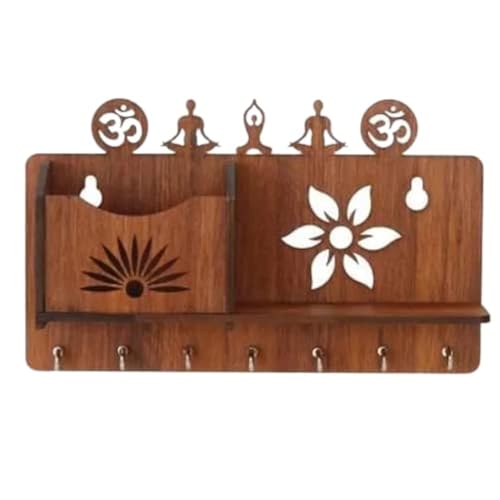 Image of OM Yoga Design MDF Wood Wall Mounted Key Holders Mobile Stand for Wall Decor Wooden Keys Hanger Stylish Hook Stand Key Organizer for Home Decor, Office Decor Key Chain Holders for Wall