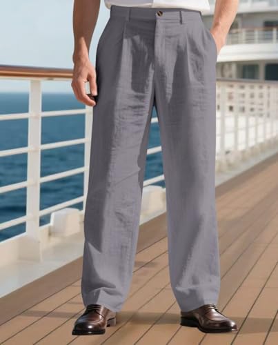 Mens Linen Blend Pants Straight Leg Loose Fit Summer Lightweight Breathable Trousers with Pockets2