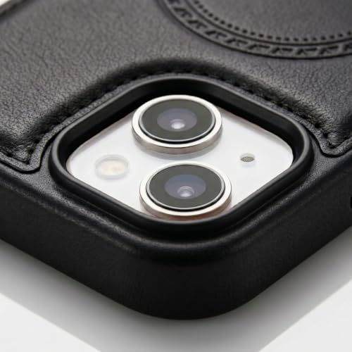 Image of amazon basics Premium PU Leather Case for iPhone 12, MagSafe Compatible Magnetic Ring, Sleek Protective Back Cover - [Black]