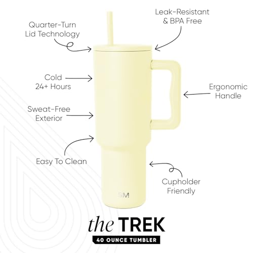 Image of Simple Modern 40 oz Trek Tumbler with Handle and Straw Lid | Cup Holder Friendly Insulated Stainless Steel Travel Mug | Buttercup